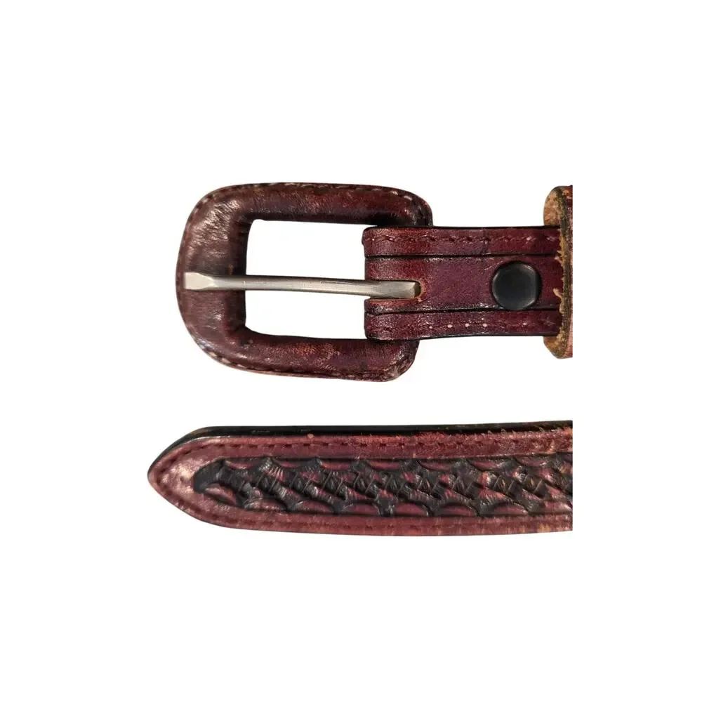 Vintage Handcrafted Western Leather Belt Mens 44 Silver Concho Tooled